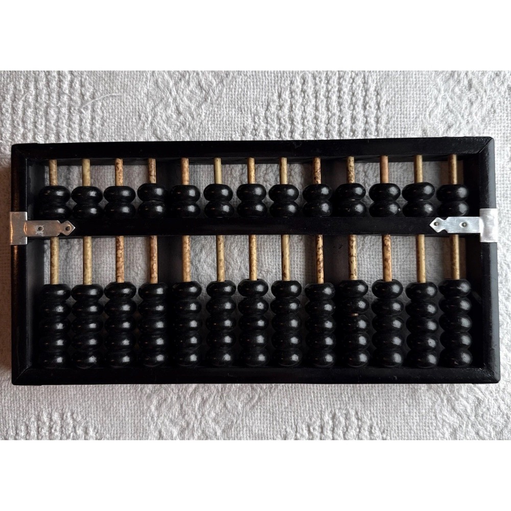 Vintage Wooden Abacus Counting Frame Black Beads Asian Math Learning Tool
